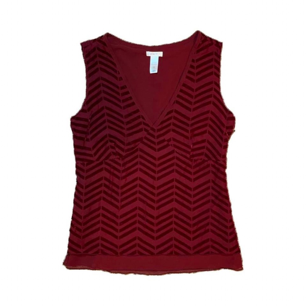 Burgundy red velvet chevron print v-neck tank top